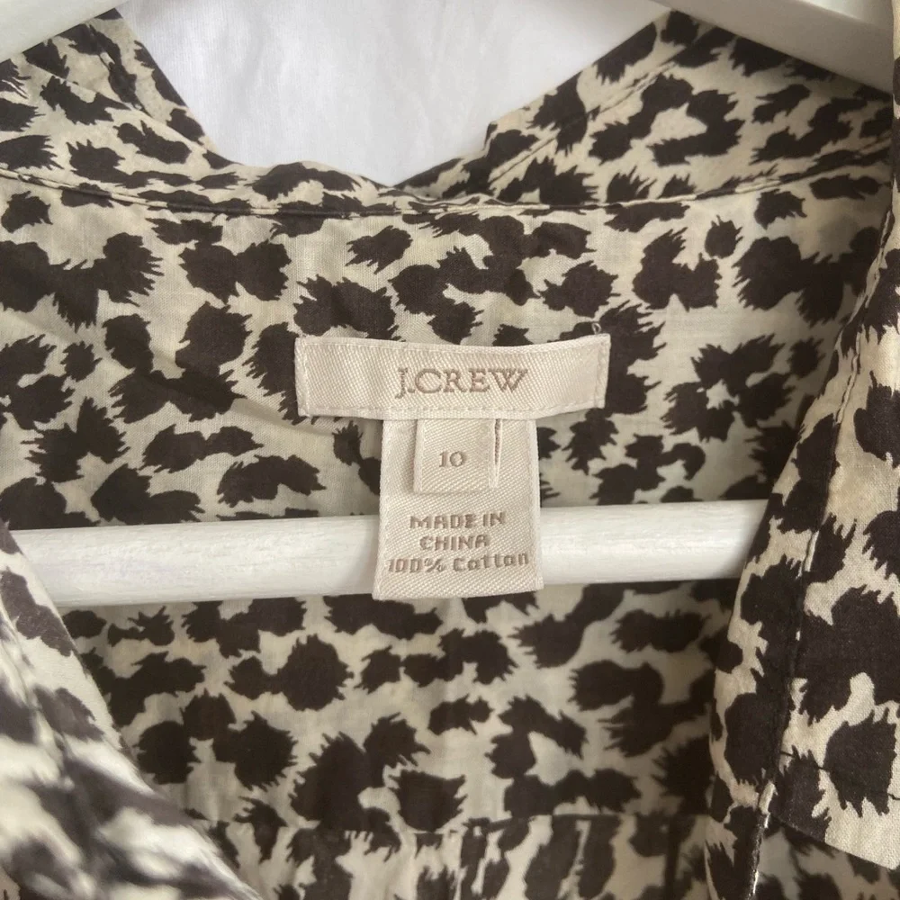 J. Crew Leopard Print Button Up Casual Cotton Shirt Size 10